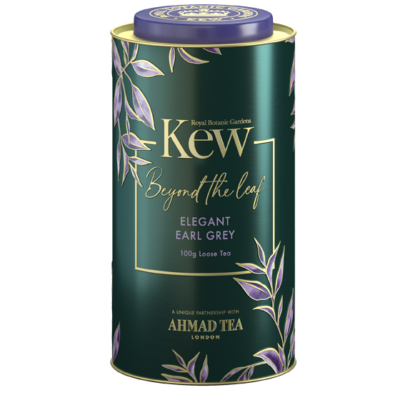 Exotický sypaný čaj Ahmad Tea Elegant Earl Grey vznikl ve spolupráci s královskou botanickou zahradou KEW Gardens.